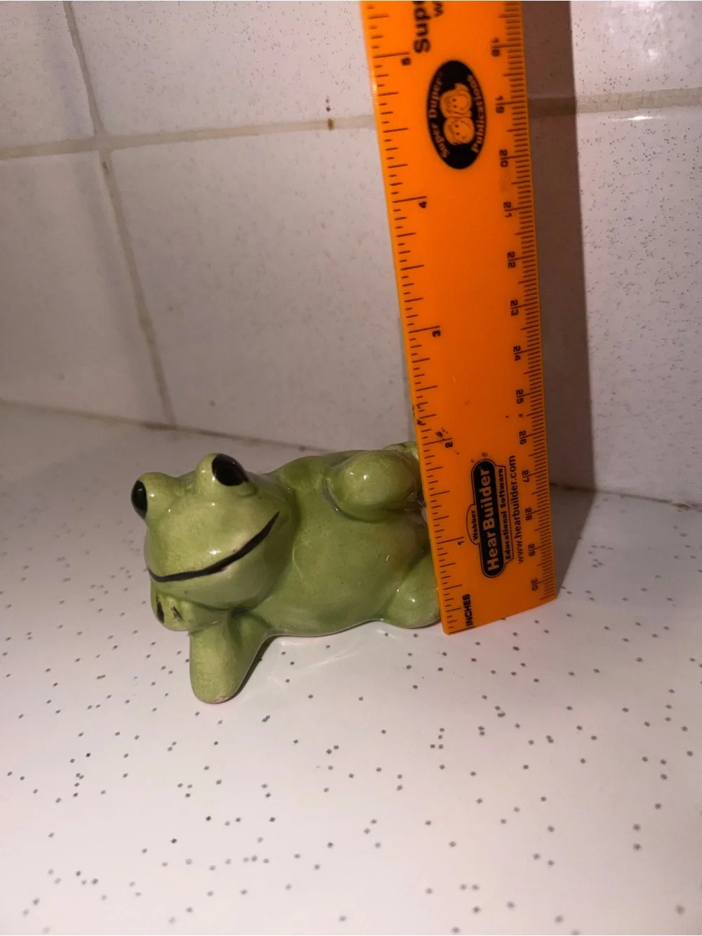 Glazed Green Ceramic Frog Figurine - Vintage Cottagecore Trinket